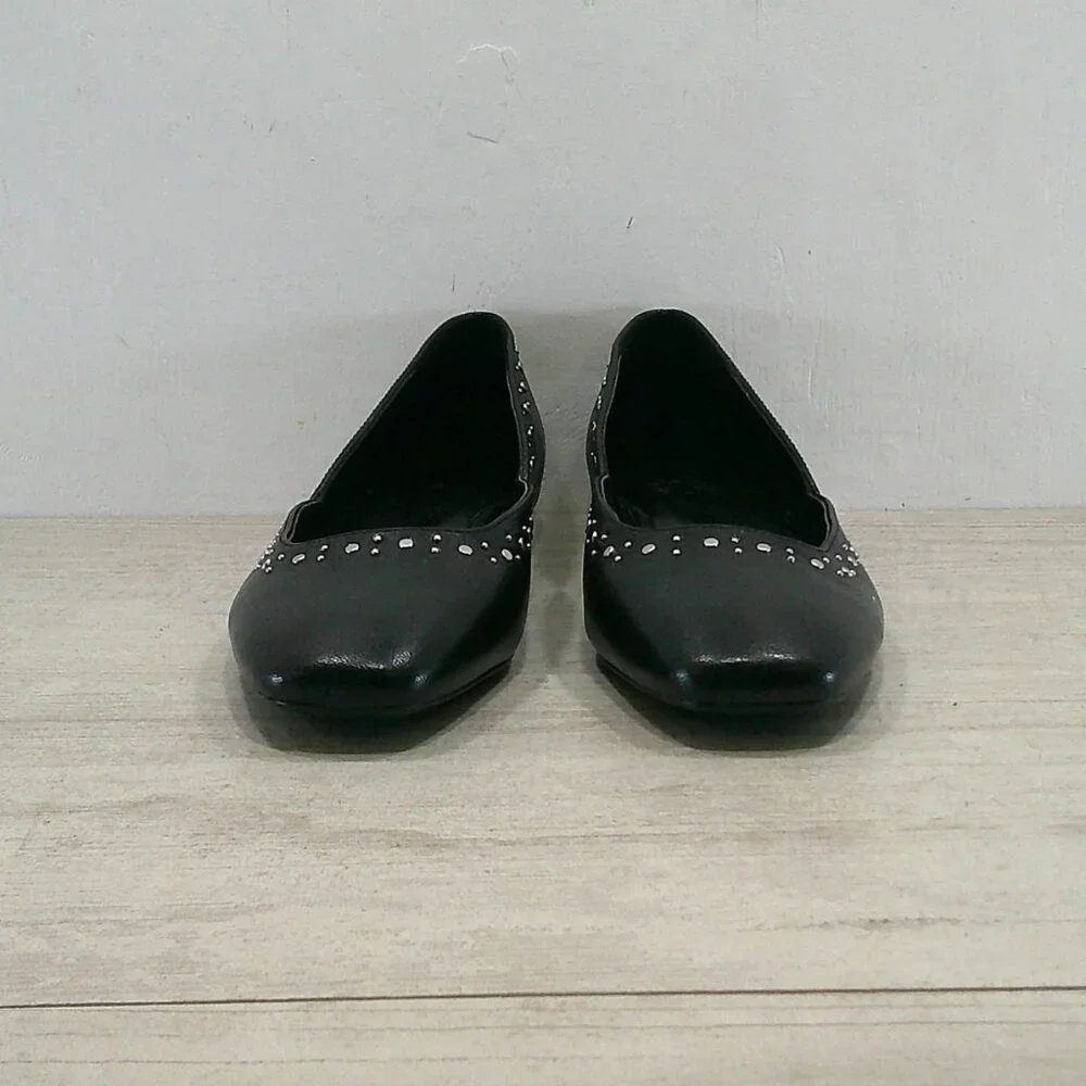 Naturalizer Black Leather D'Orsay Square Toe Studded Cody 3 Ballet Flats SZ 7.5